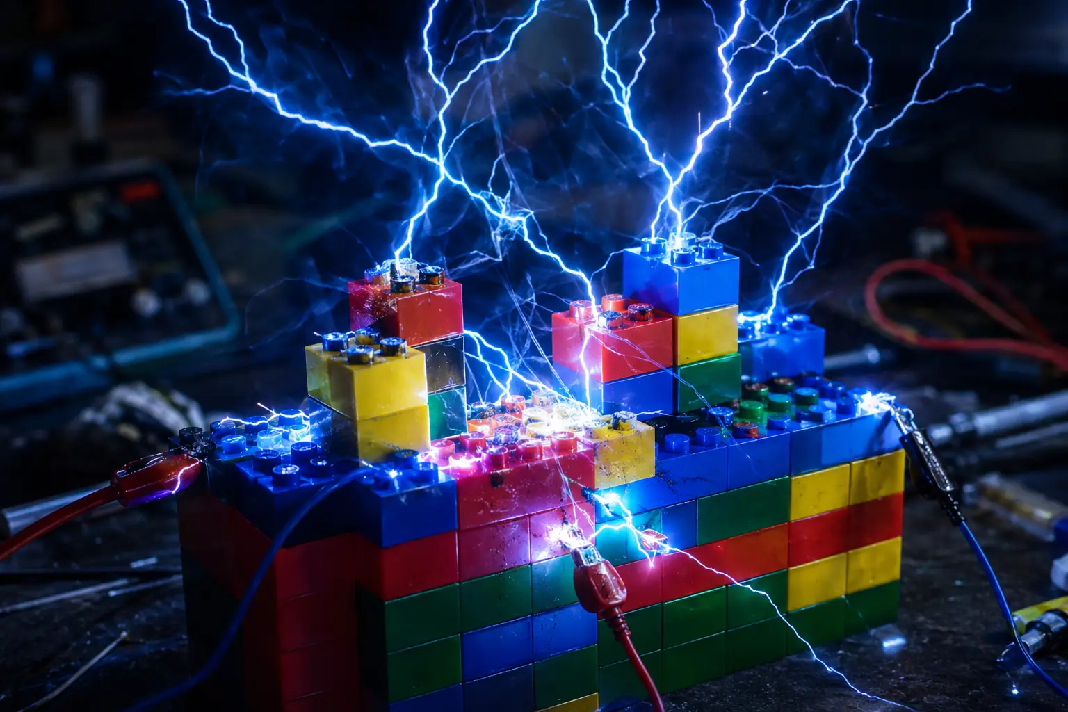 Glowing LEGO brick tower